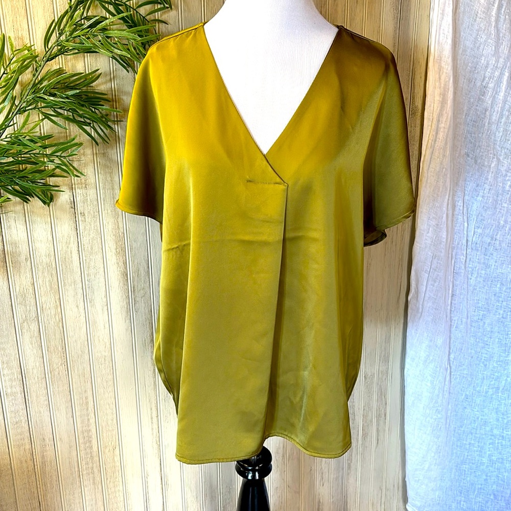 Cupcakes and Cashmere Satin Dolman Sleeve Blouse, NWOT, Moss Green, size Large